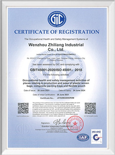 Occupational health and safety management system certificate(ISO45001)